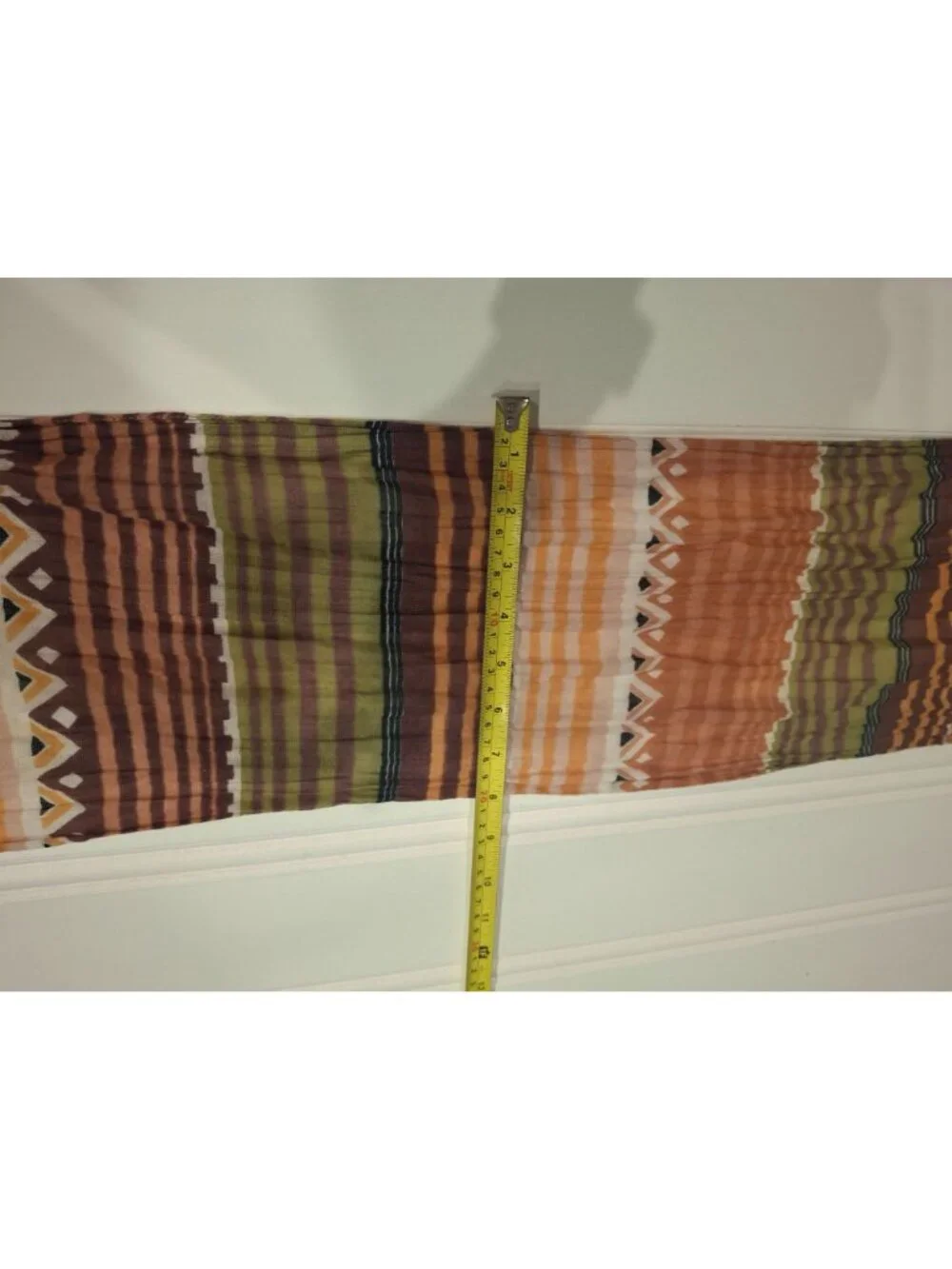 Boho Crinkle Scarf Orange Brown Green Geometric Tribal Fringe Lagenlook 70
